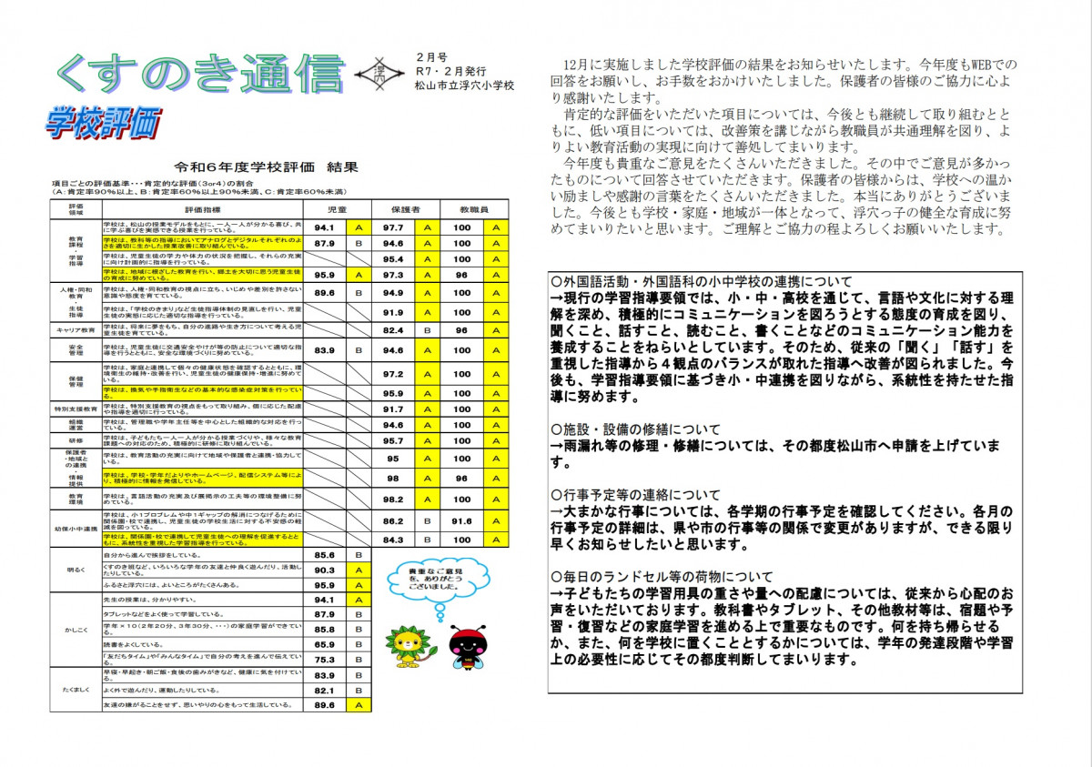 くすのき通信２月①